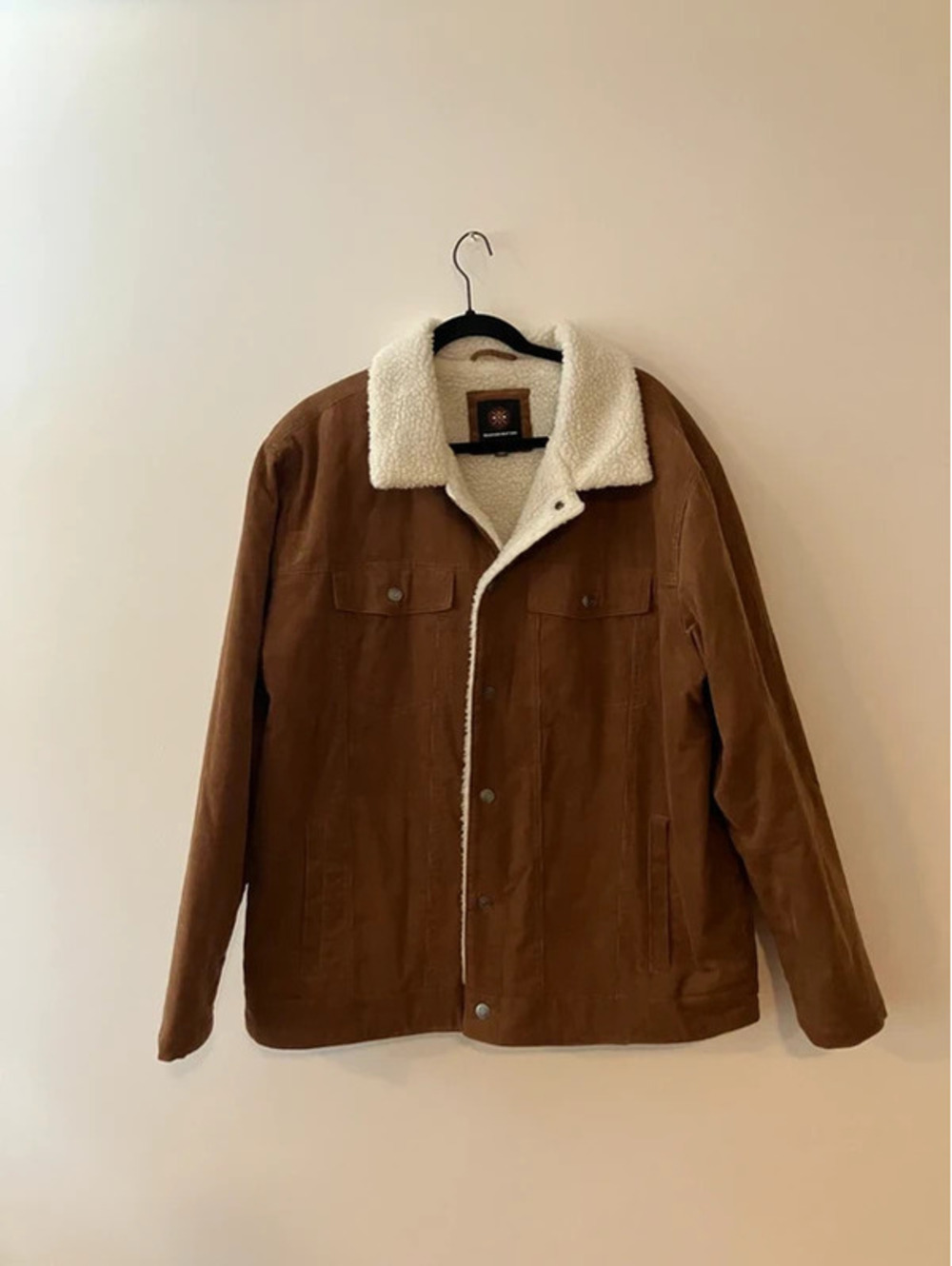 Mountain and Isles Mens L Corduroy Sherpa Lined Trucker Jacket Brown Western